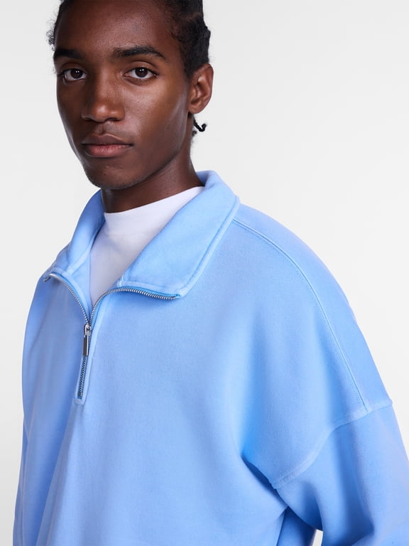 Boxy Fit Quarter Zip Fleece Sweatshirt with Long Sleeves, Men's XS-4XLT