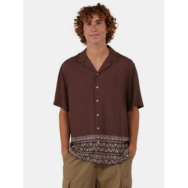 No Boundaries Printed Rayon Button Up Resort Shirt with Short Sleeves, Men's & Big Men's