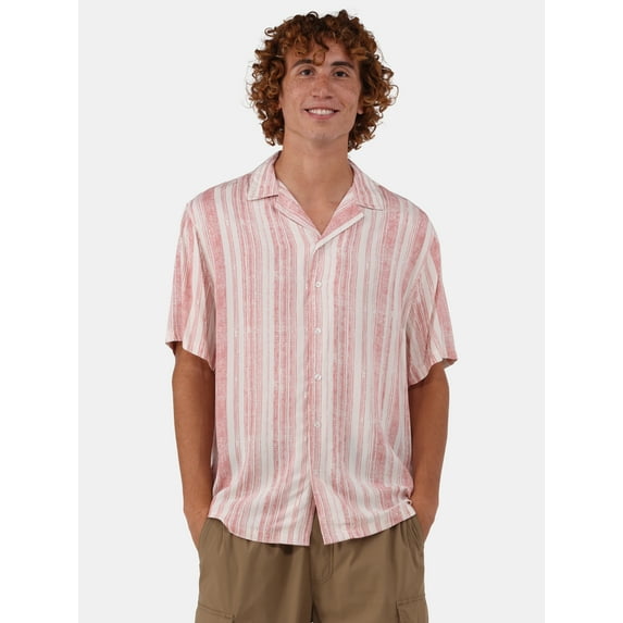 No Boundaries Printed Rayon Button Up Resort Shirt with Short Sleeves, Men's & Big Men's