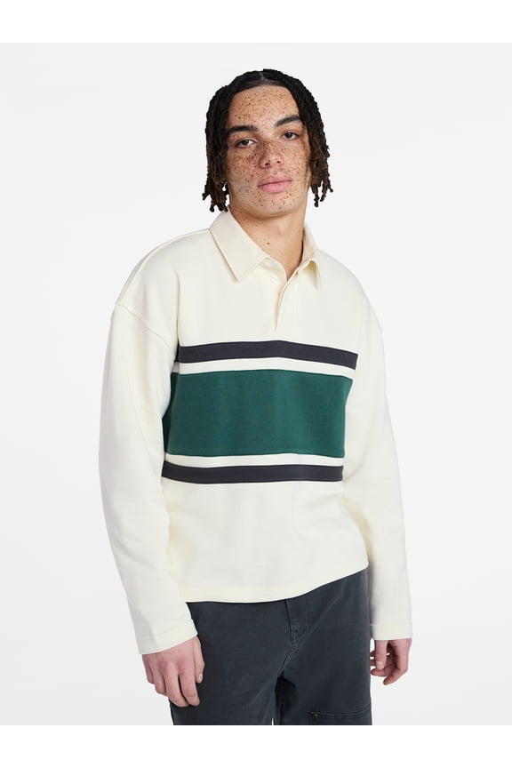 Rugby Fleece Polo Shirt with Long Sleeves, Men's XS-5XL