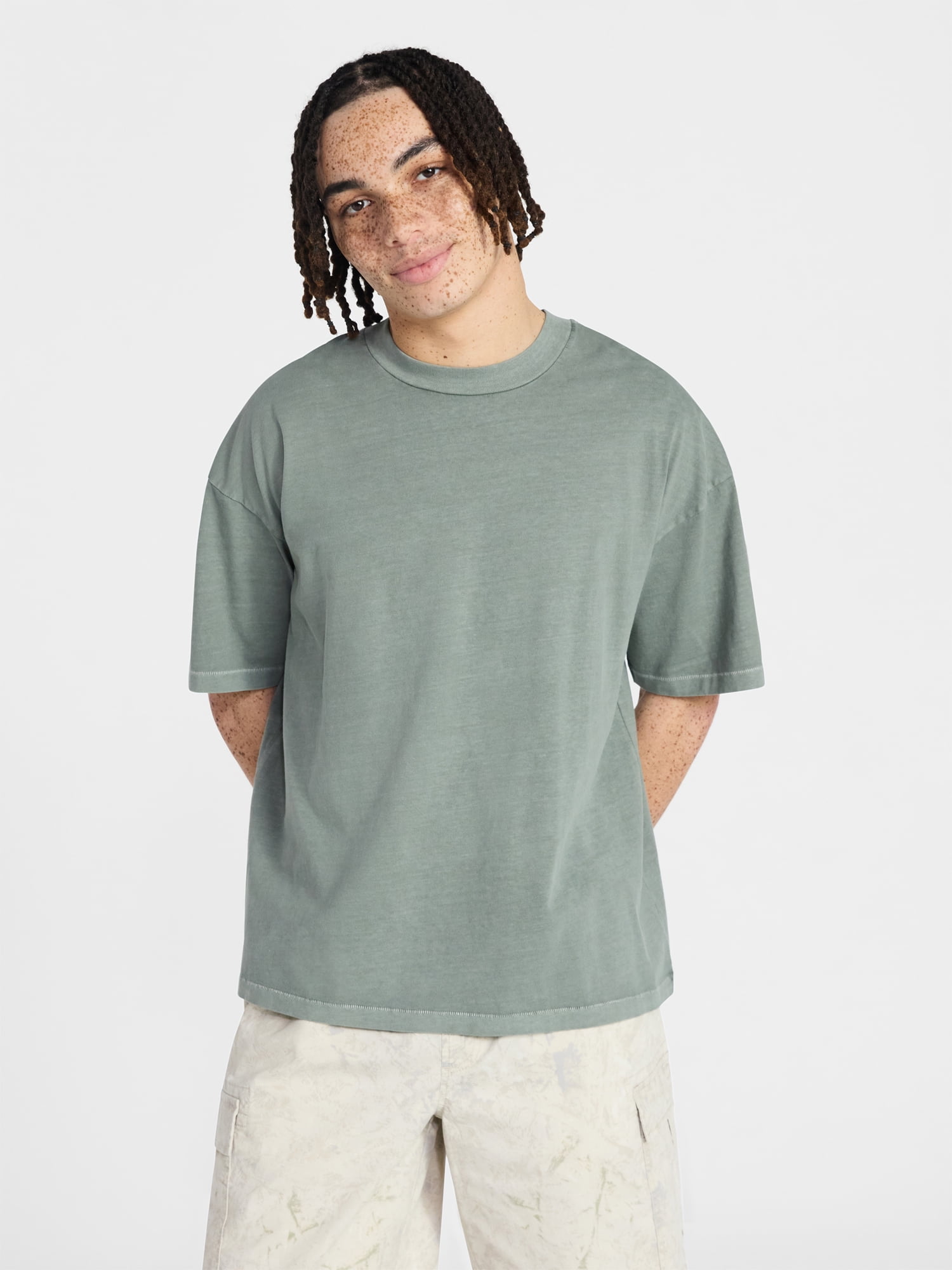 No Boundaries Men's Oversized Boxy Tee with Short Sleeves, XS-4XLT