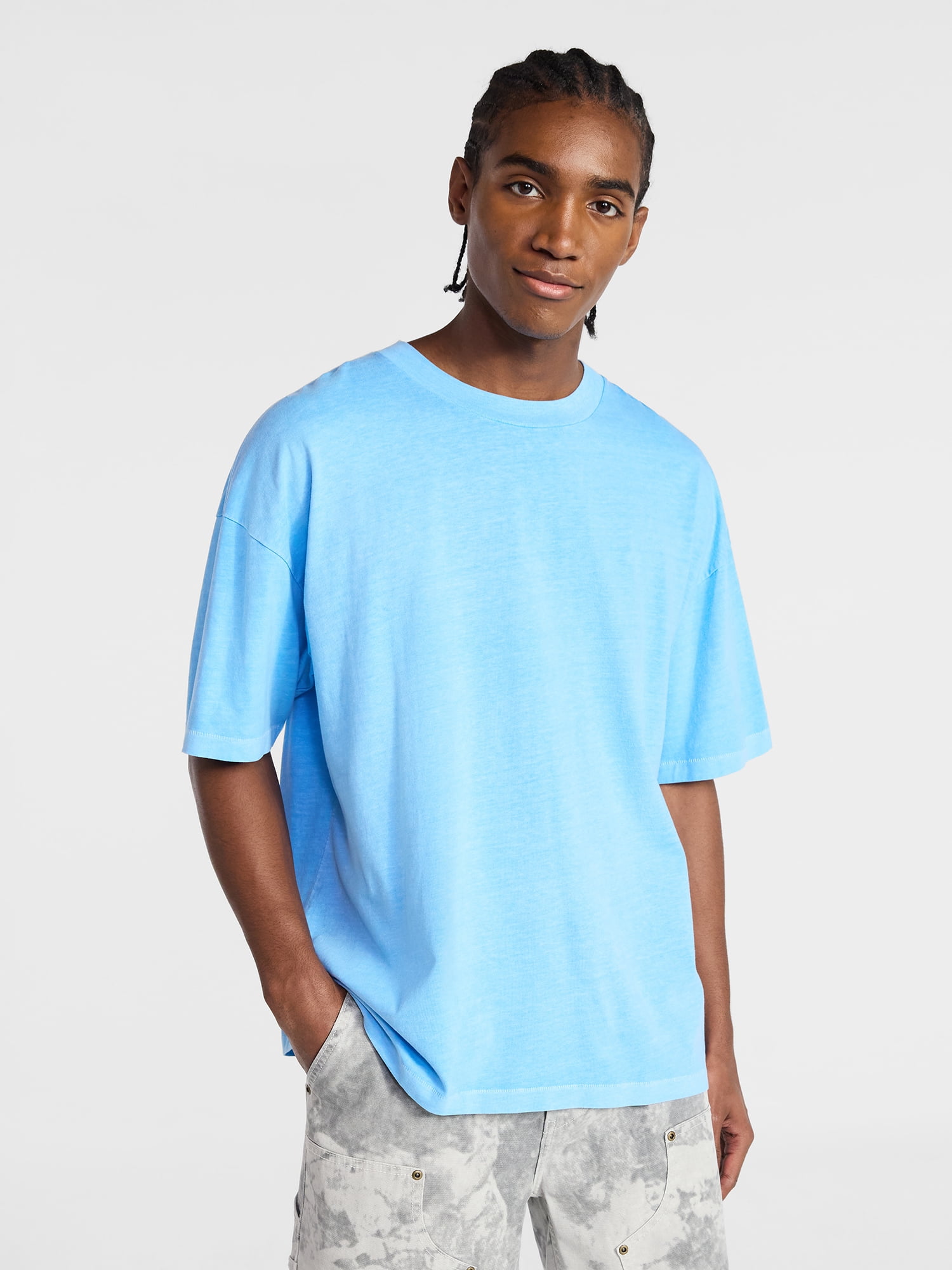 No Boundaries Men's Oversized Boxy Tee with Short Sleeves, XS-4XLT
