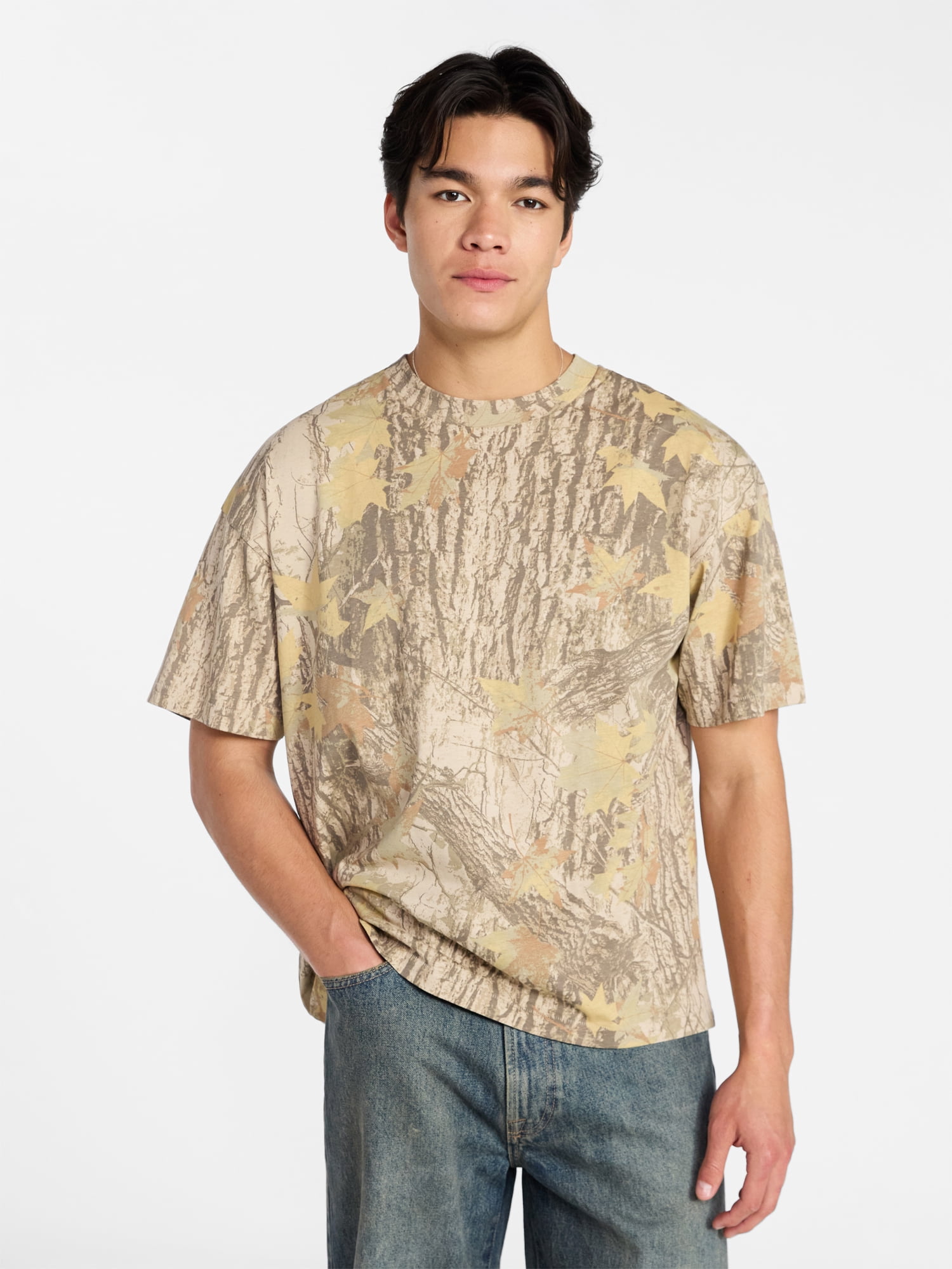 No Boundaries Men's Oversized Boxy Tee with Short Sleeves, XS-4XLT