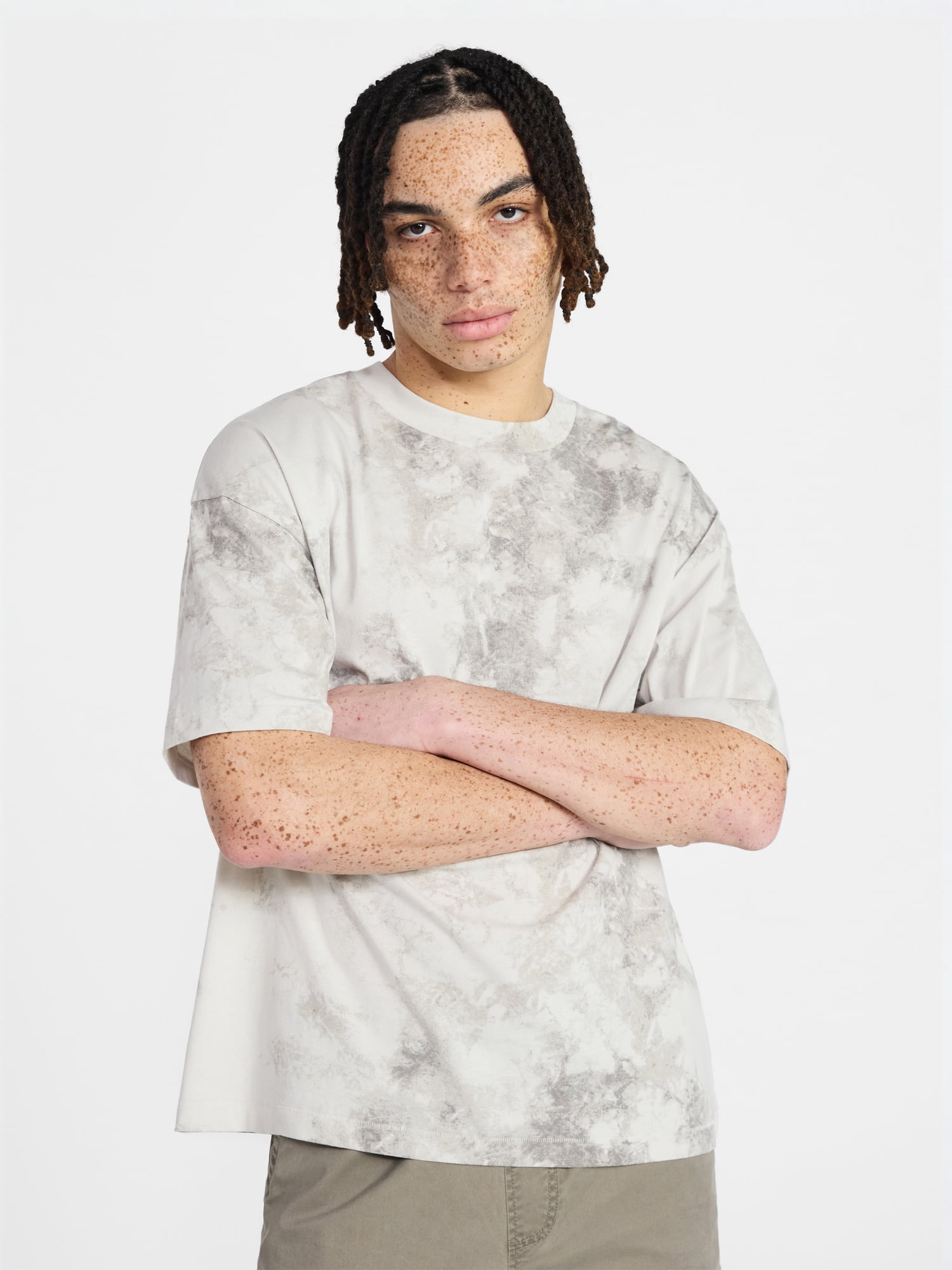 No Boundaries Men's Oversized Boxy Tee with Short Sleeves, XS-4XLT