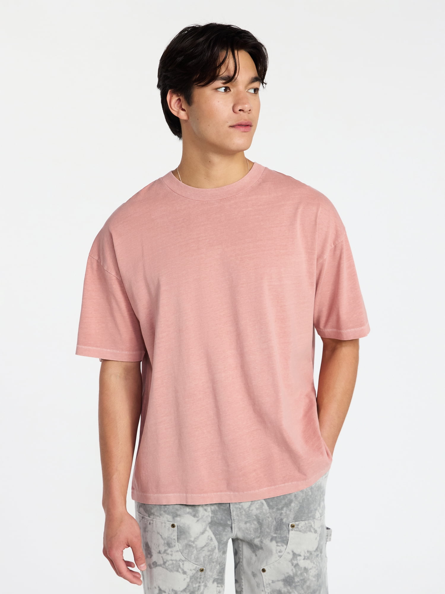 No Boundaries Men's Oversized Boxy Tee with Short Sleeves, XS-4XLT