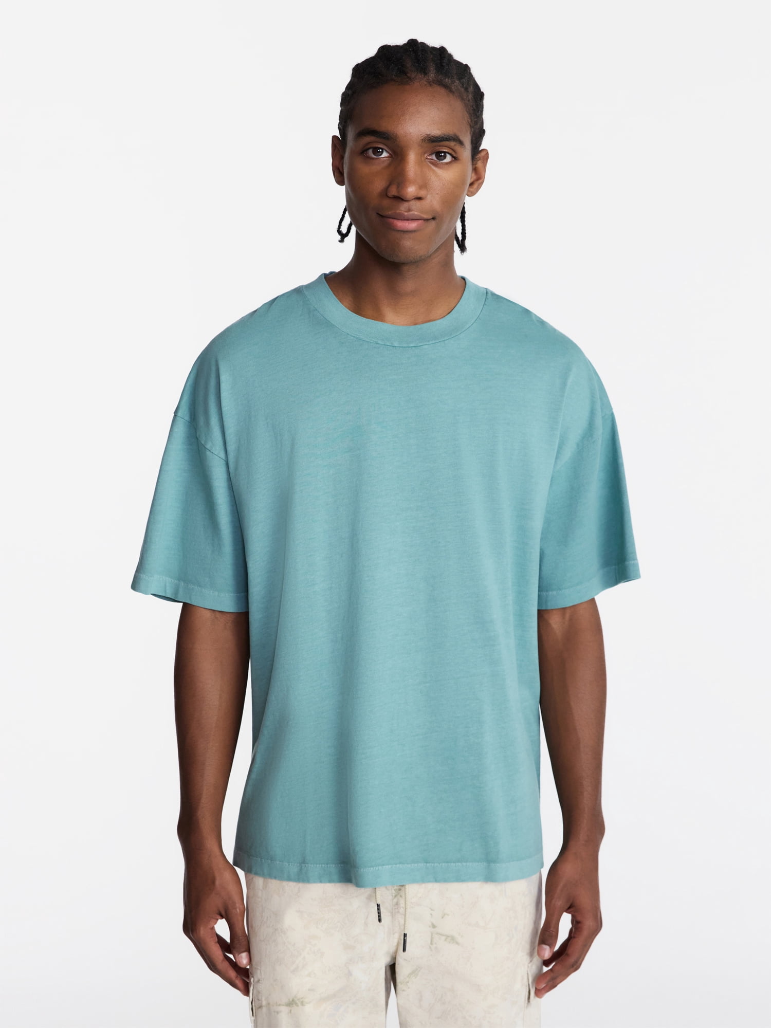 No Boundaries Men's Oversized Boxy Tee with Short Sleeves, XS-4XLT