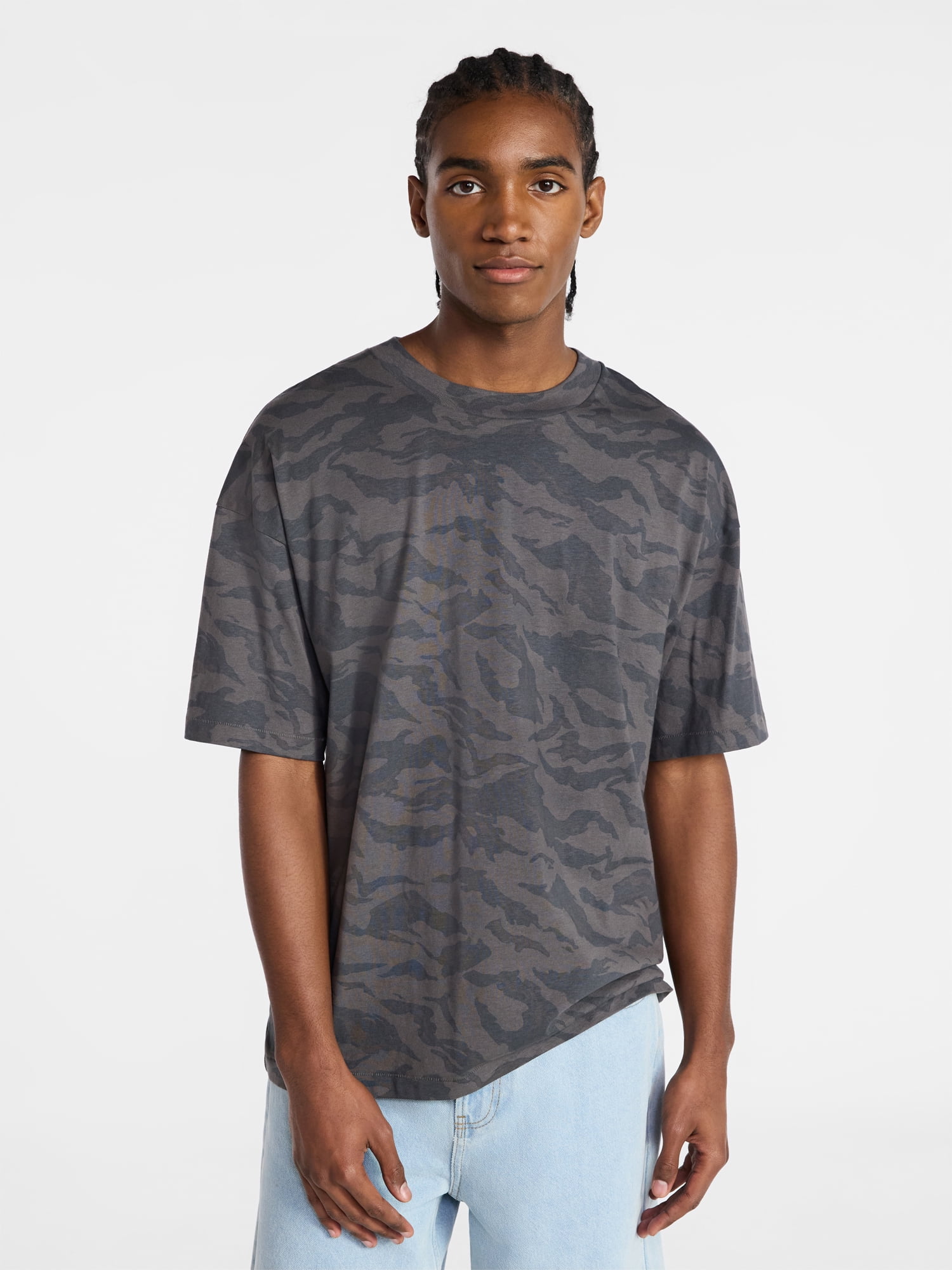 No Boundaries Men's Oversized Boxy Tee with Short Sleeves, XS-4XLT