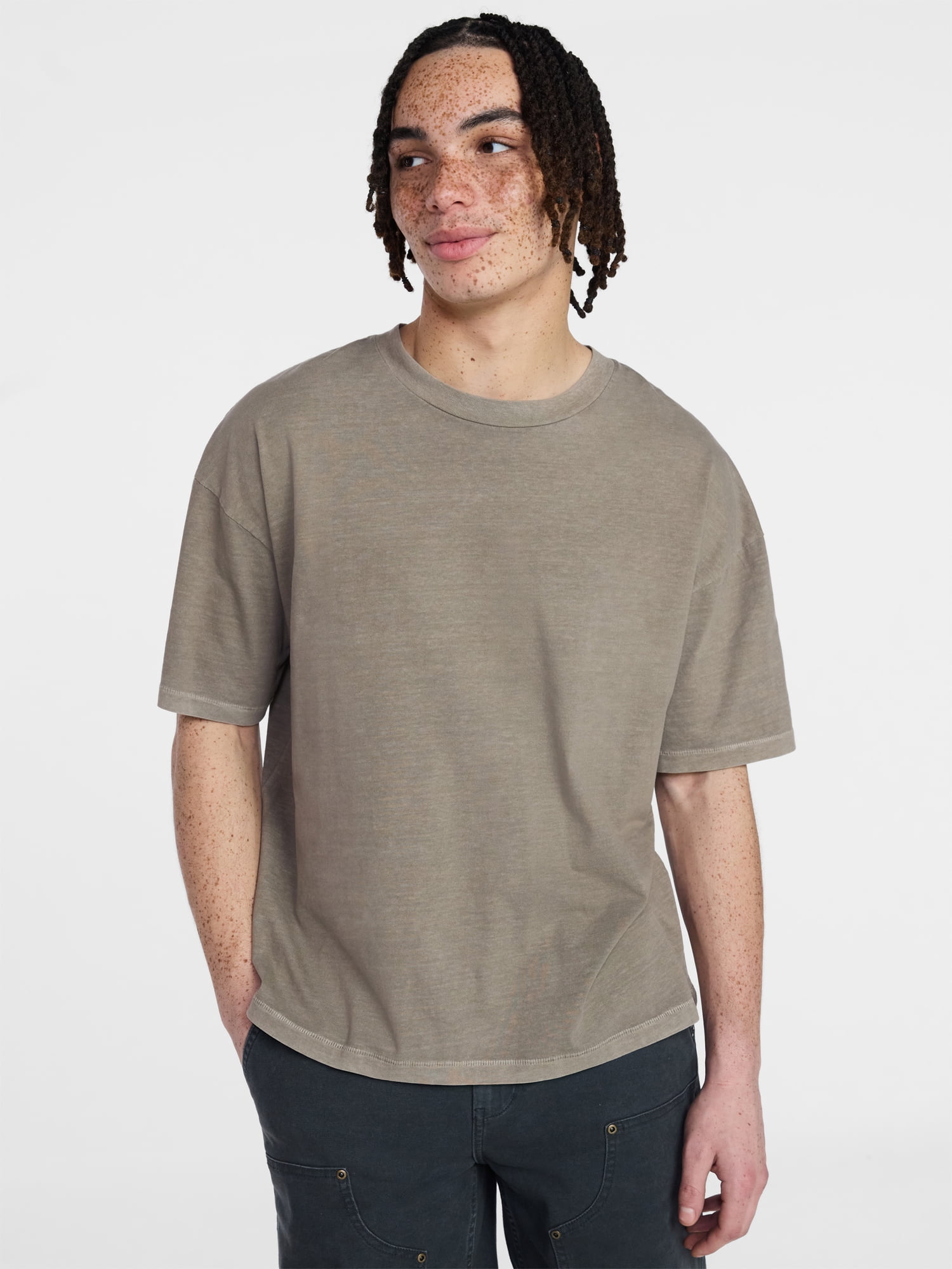 No Boundaries Men's Oversized Boxy Tee with Short Sleeves, XS-4XLT