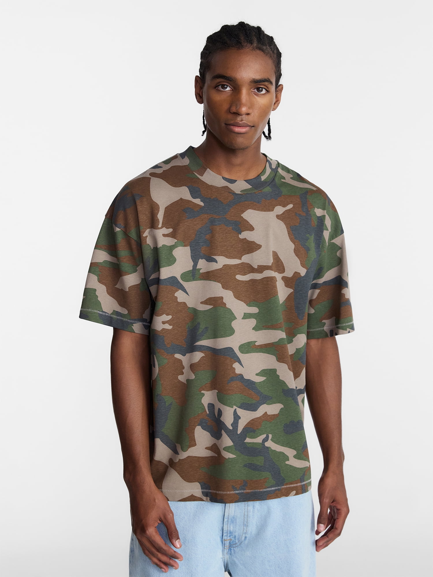 No Boundaries Men's Oversized Boxy Tee with Short Sleeves, XS-4XLT