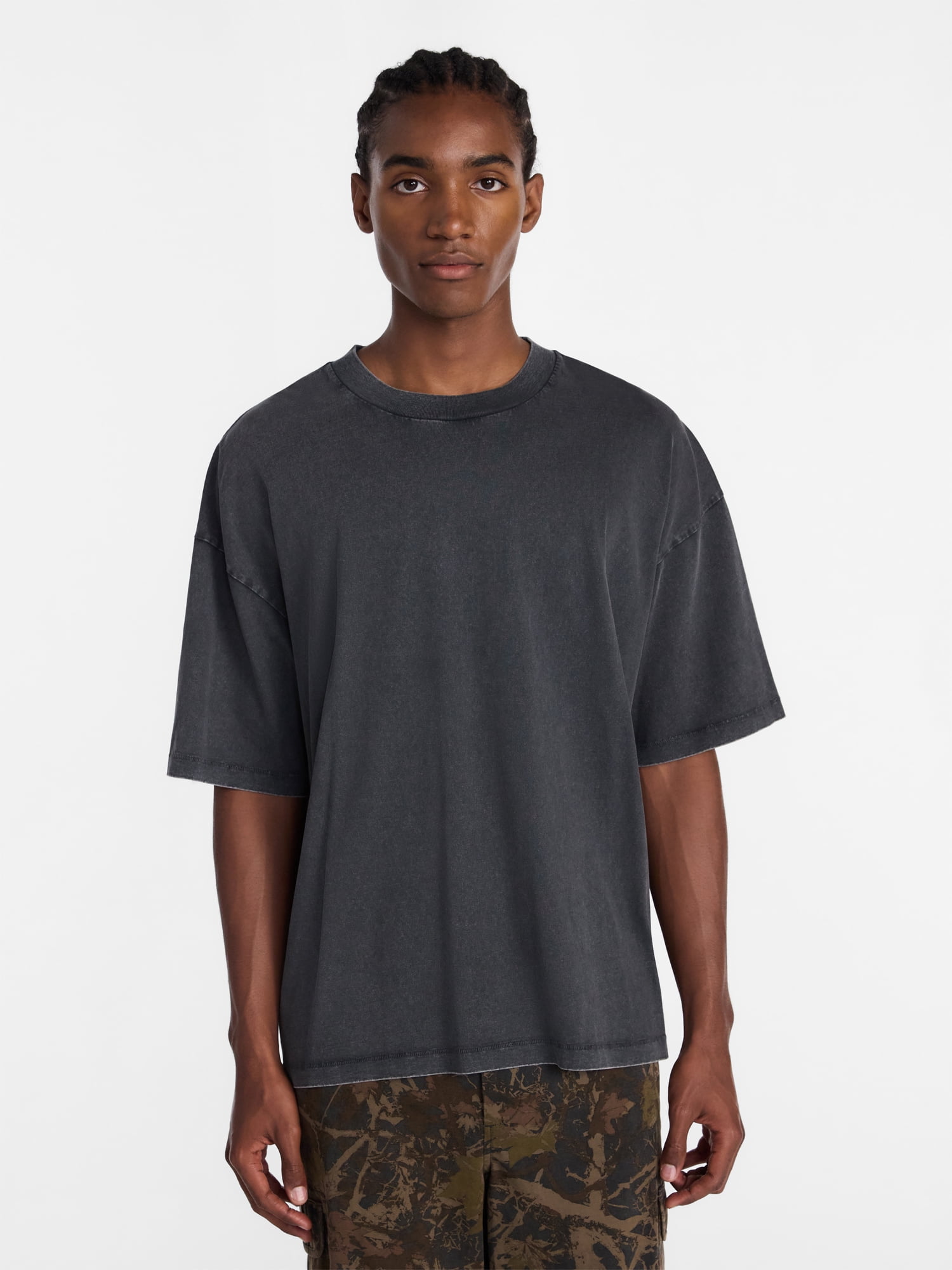 No Boundaries Men's Oversized Boxy Tee Shirt with Short Sleeves, XS-4XLT