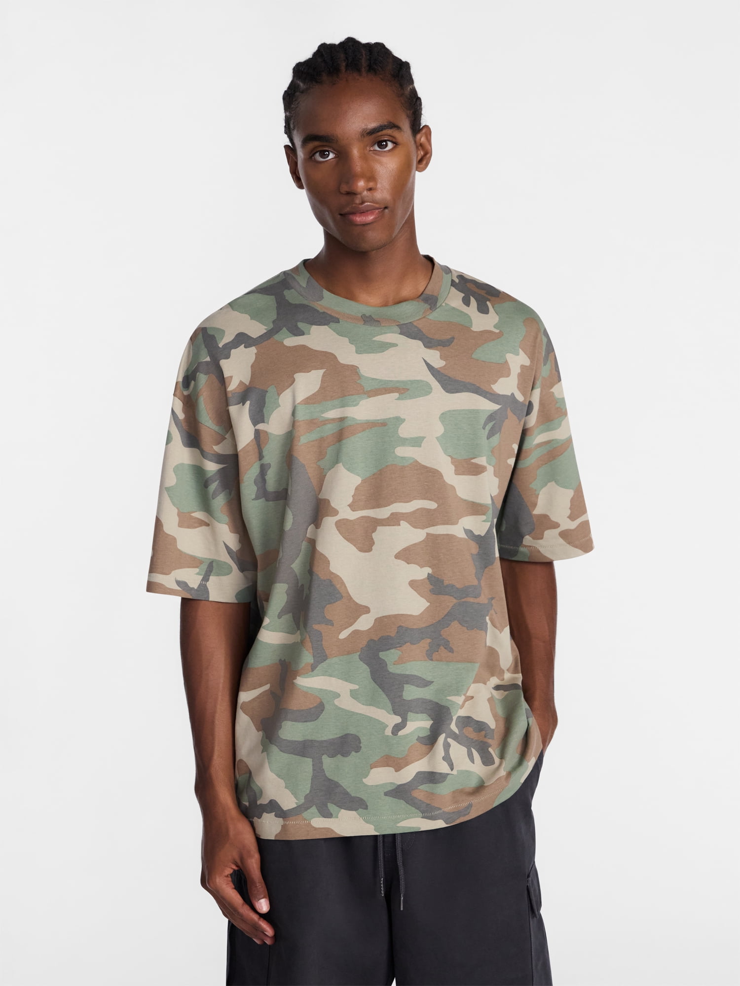 No Boundaries Men's Oversized Boxy Tee Shirt with Short Sleeves, XS-4XLT
