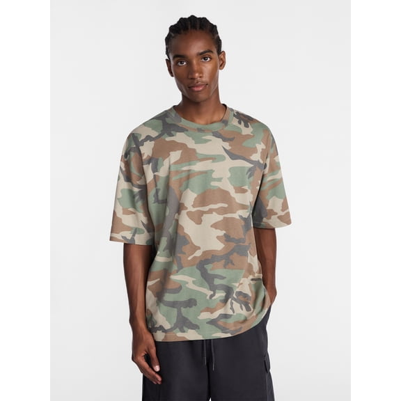 No Boundaries Men's Oversized Boxy Tee Shirt with Short Sleeves, XS-4XLT
