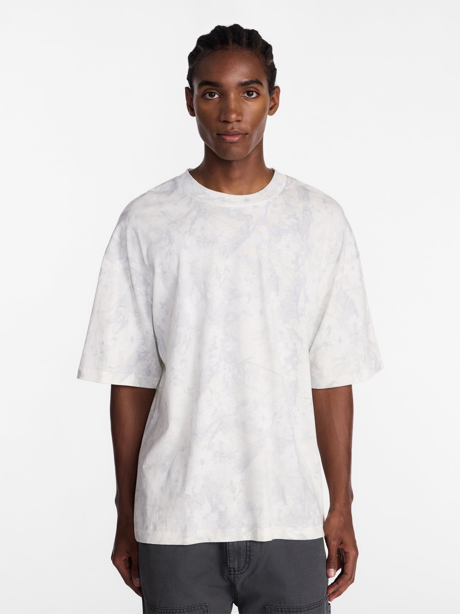 No Boundaries Men's Oversized Boxy Tee Shirt with Short Sleeves, XS-4XLT