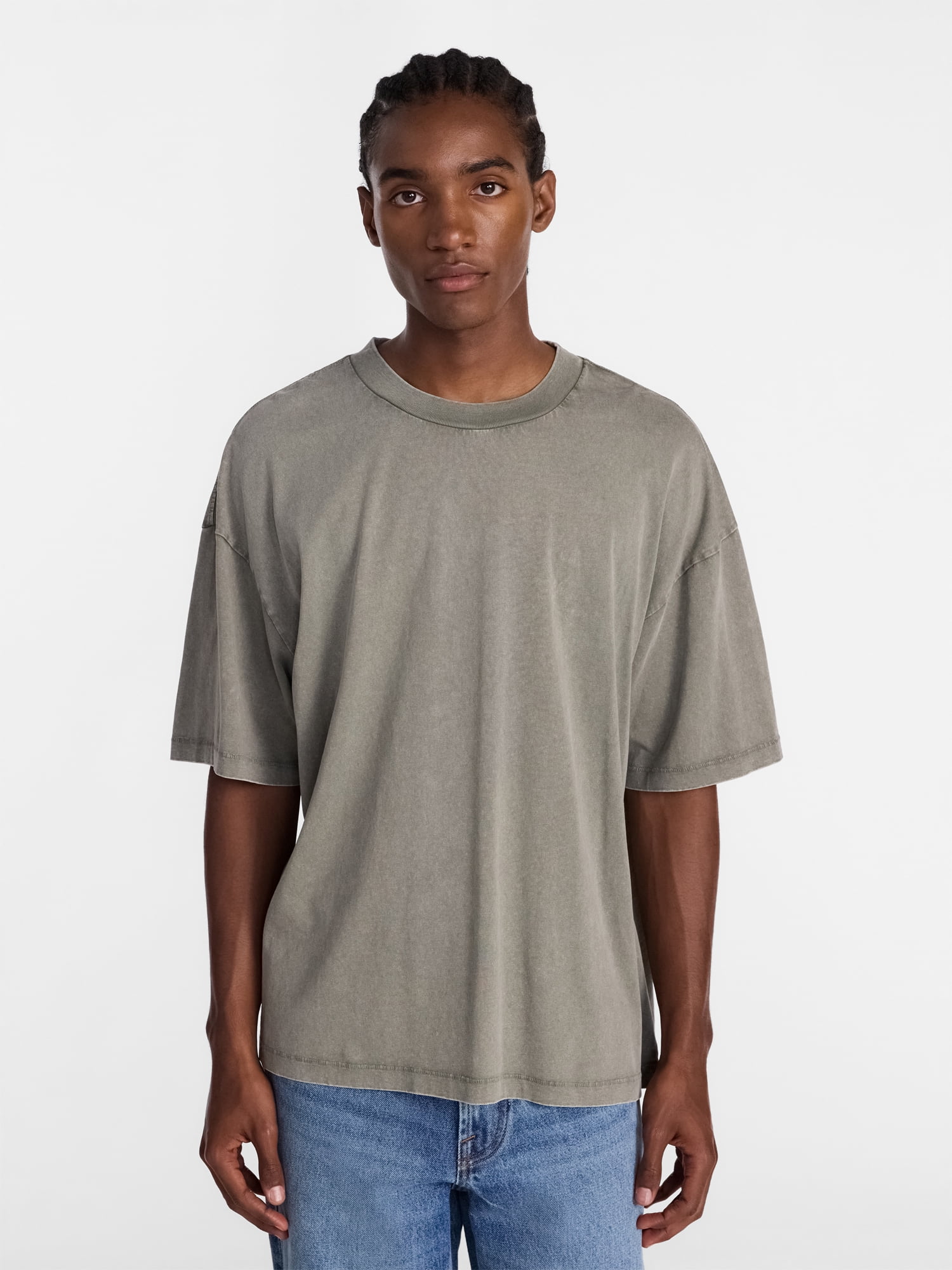 No Boundaries Men's Oversized Boxy Tee Shirt with Short Sleeves, XS-4XLT