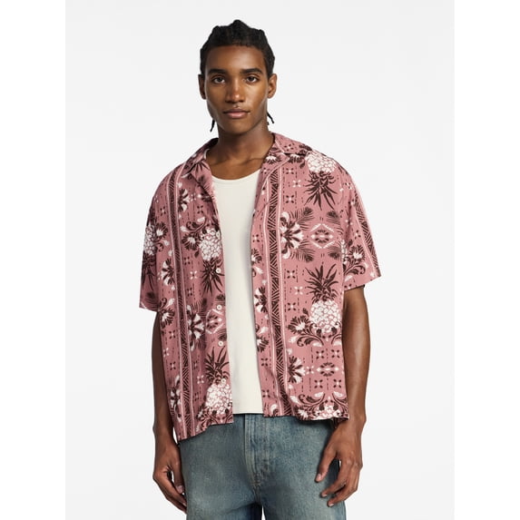 No Boundaries Rayon Shirt with Short Sleeves, Men's and Big & Tall XS-4XLT