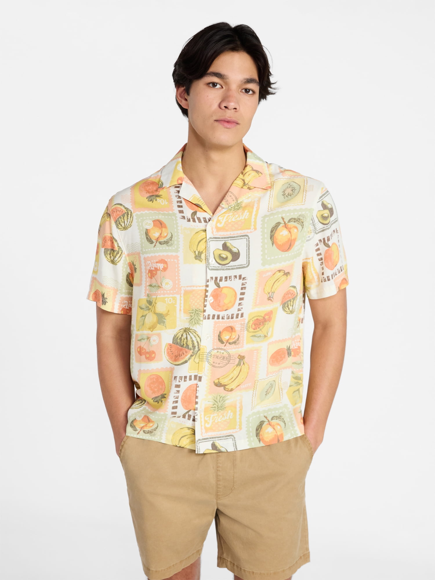 No Boundaries Rayon Shirt with Short Sleeves, Men's and Big & Tall