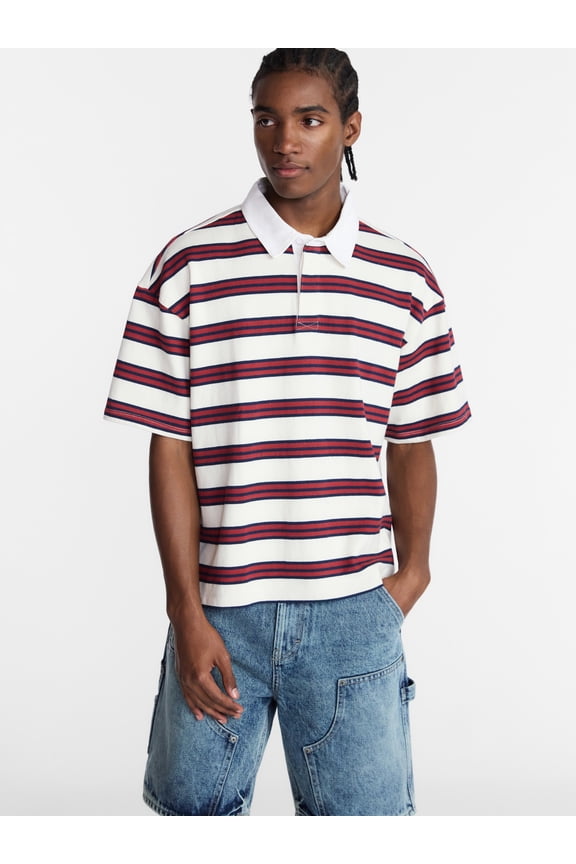 Striped Rugby Shirt with Short Sleeves, Men's XS-4XLT