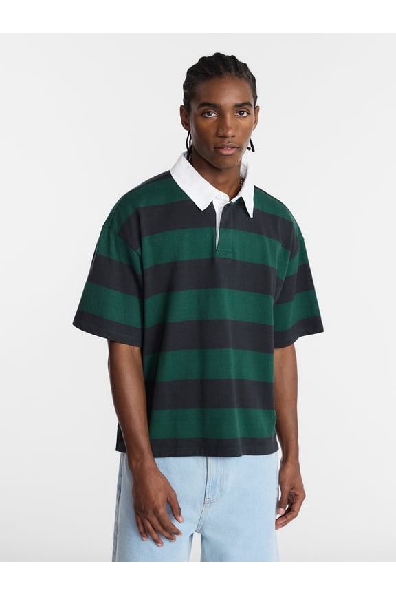 Striped Rugby Shirt with Short Sleeves, Men's XS-5XL