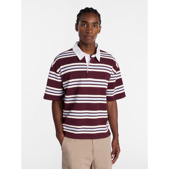No Boundaries Striped Rugby Shirt with Short Sleeves, Men's XS-4XLT