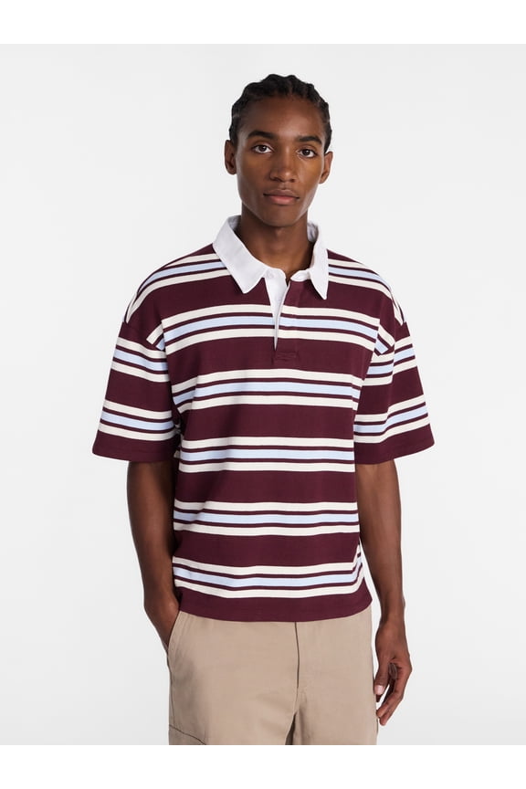 Striped Rugby Shirt with Short Sleeves, Men's XS-4XLT