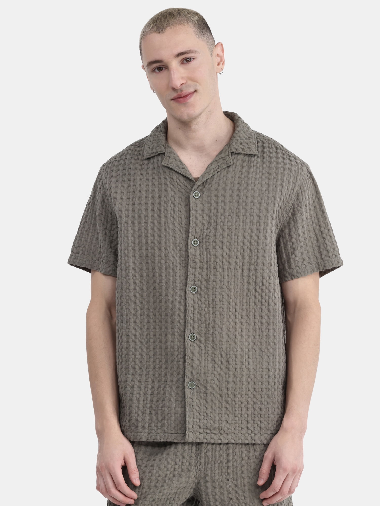 No Boundaries Men's & Big Men's Short Sleeve Textured Waffle Shirt, Sizes XS-5XL
