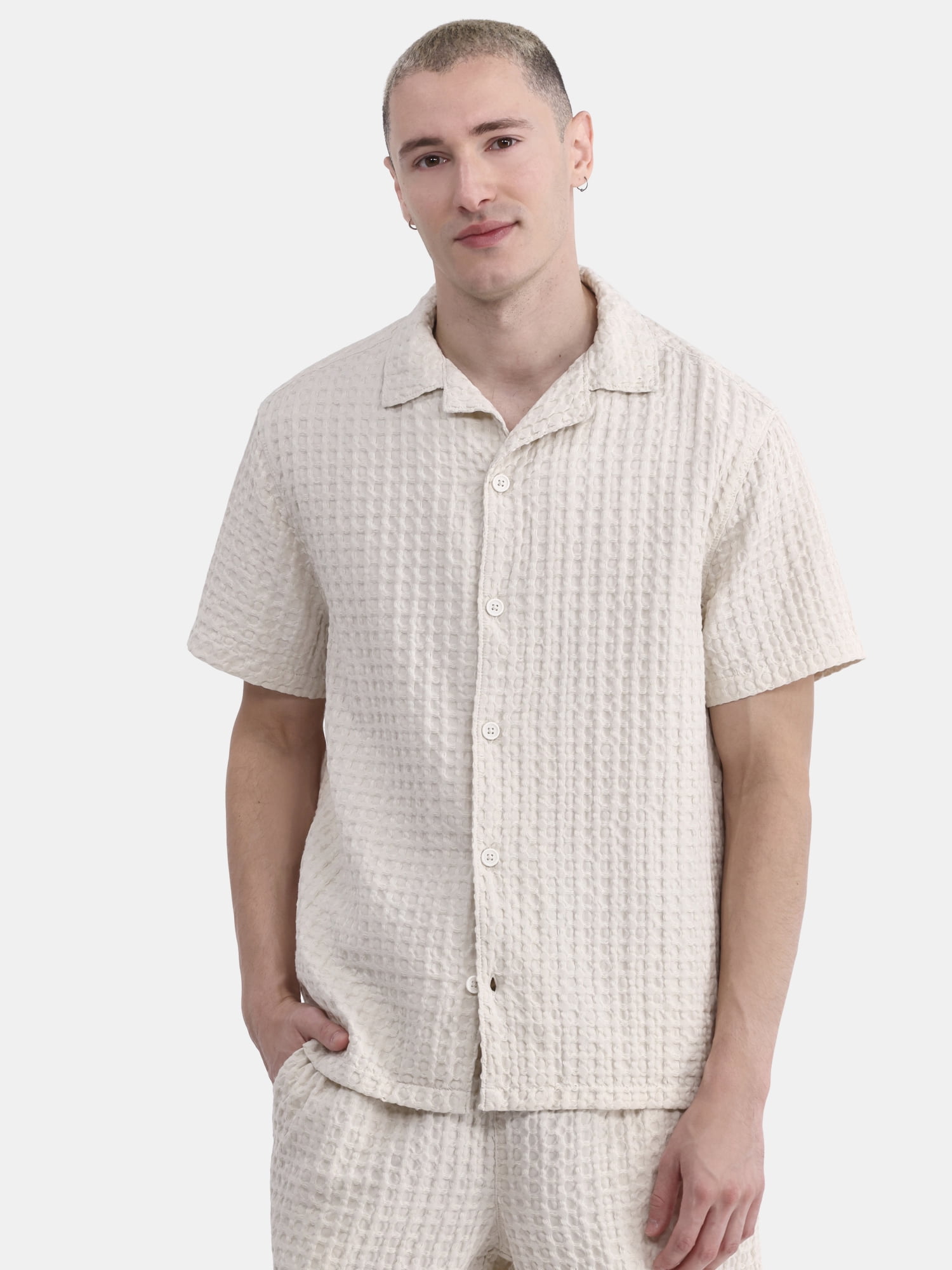 No Boundaries Men's & Big Men's Short Sleeve Textured Waffle Shirt, Sizes XS-5XL