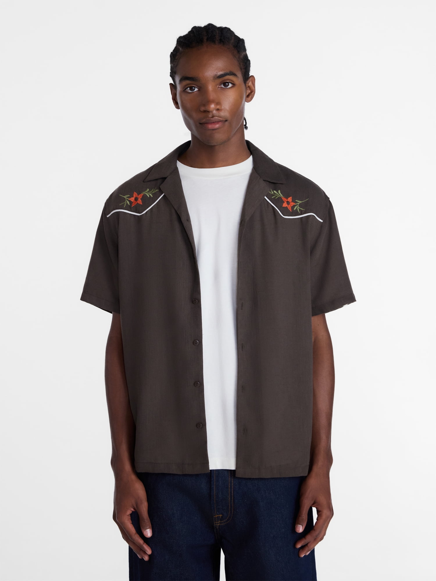 No Boundaries Embroidered Western Shirt with with Short Sleeves, Men's XS-5XB