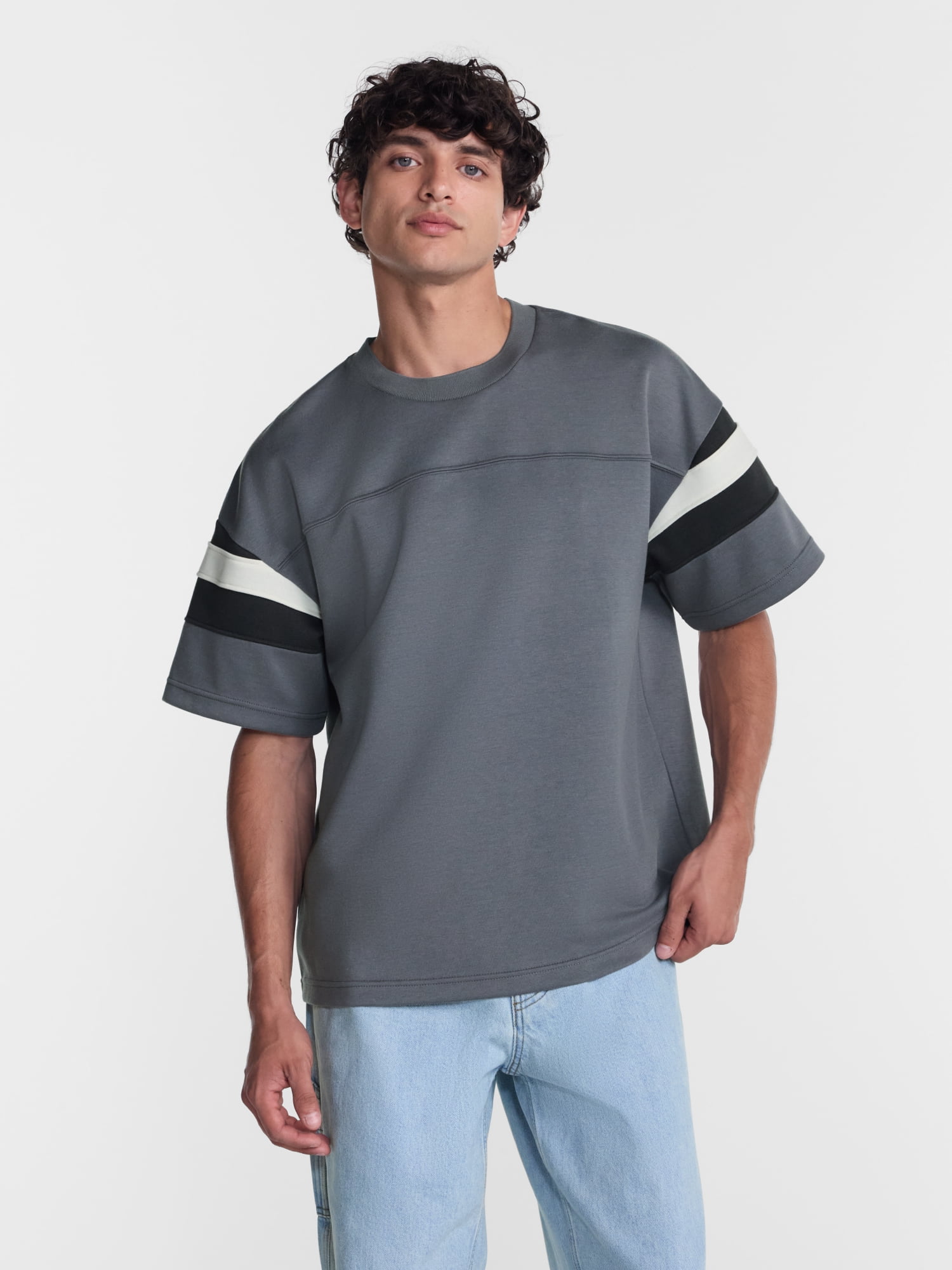 No Boundaries Sporty Color Block Tee with Short Sleeves, Men's & Big Men's XS-5XB
