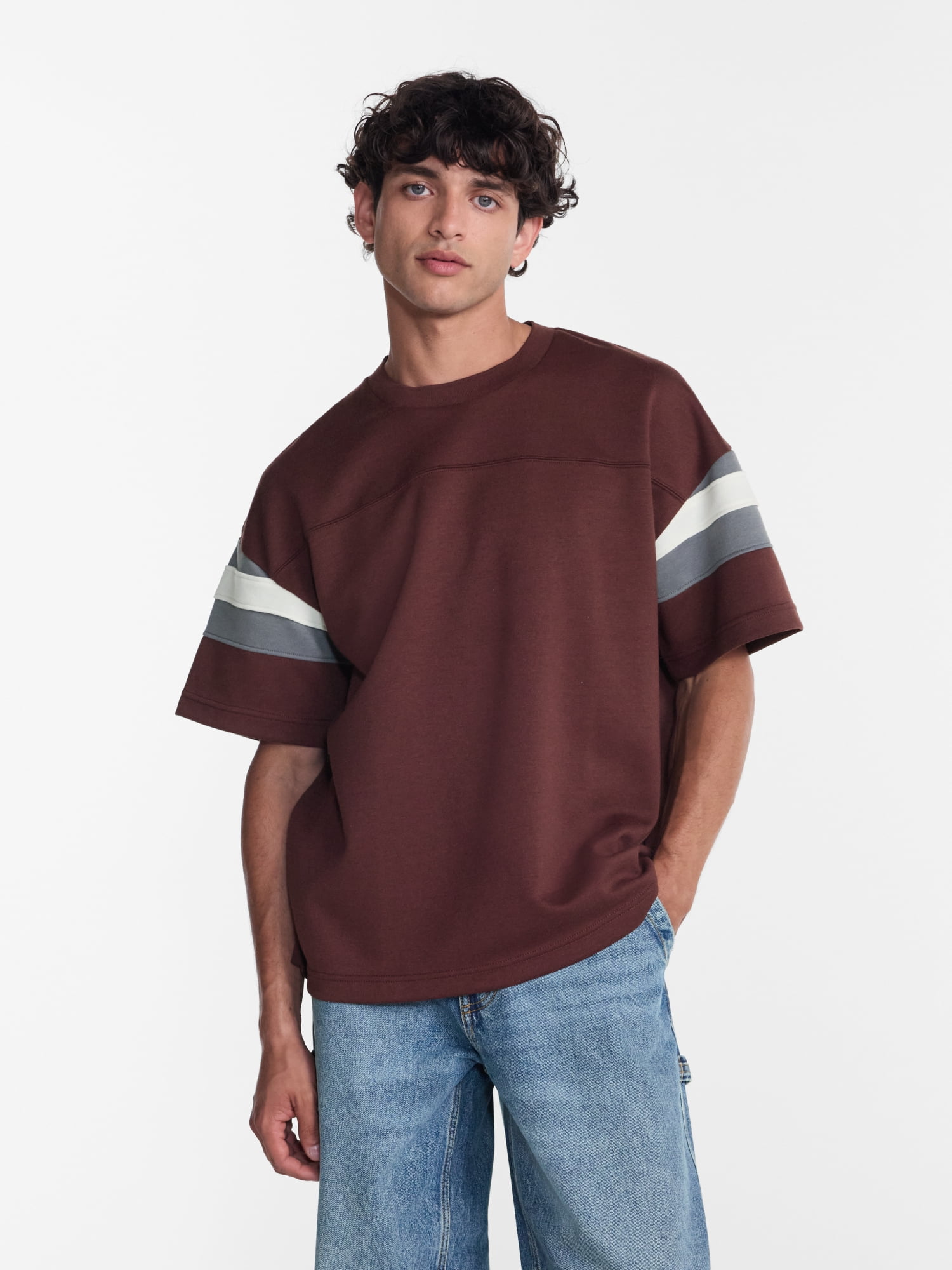 No Boundaries Sporty Color Block Tee with Short Sleeves, Men's & Big Men's XS-5XB