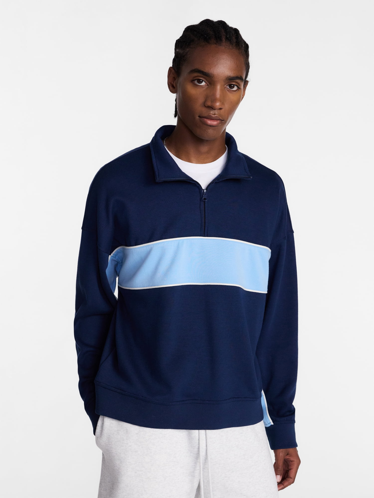 No Boundaries Sporty Quarter Zip Sweatshirt with Long Sleeves, Men's XS-5XB
