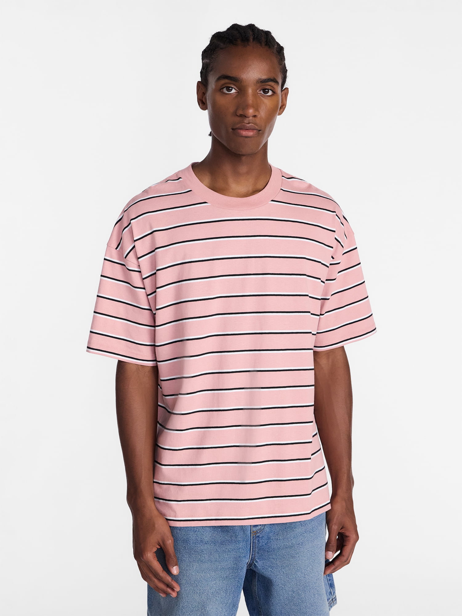 No Boundaries Stripe Pattern Tee with Short Sleeves, Men's XS-4XLT