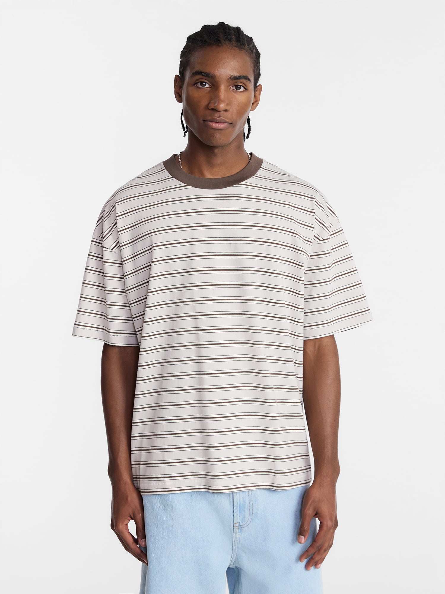 No Boundaries Stripe Pattern Tee with Short Sleeves, Men's XS-4XLT