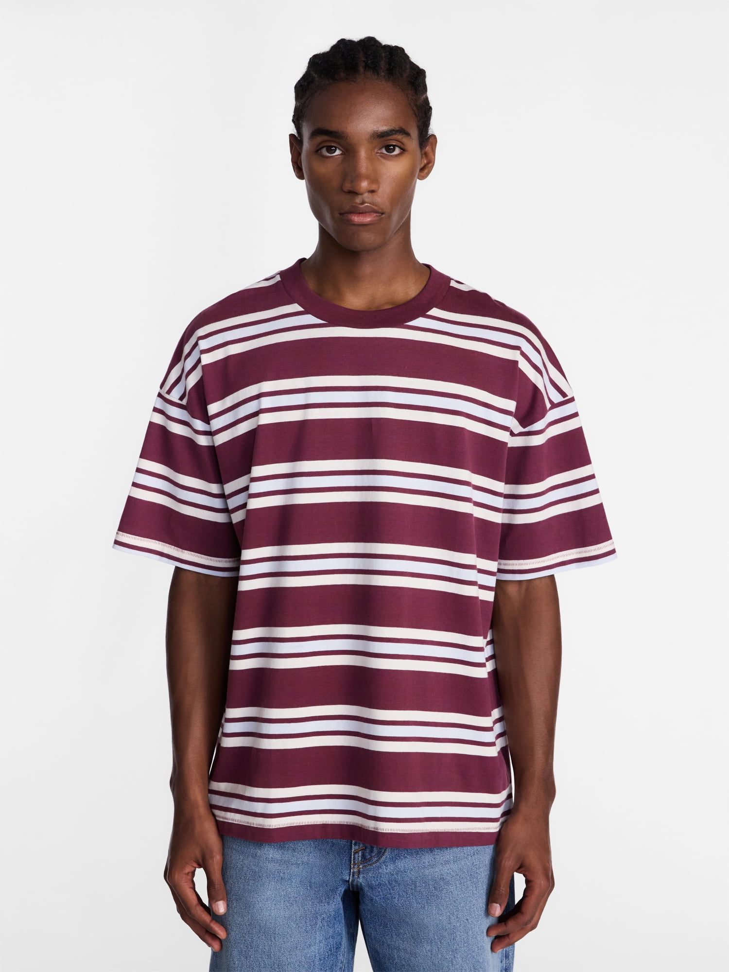 No Boundaries Stripe Pattern Tee with Short Sleeves, Men's XS-4XLT
