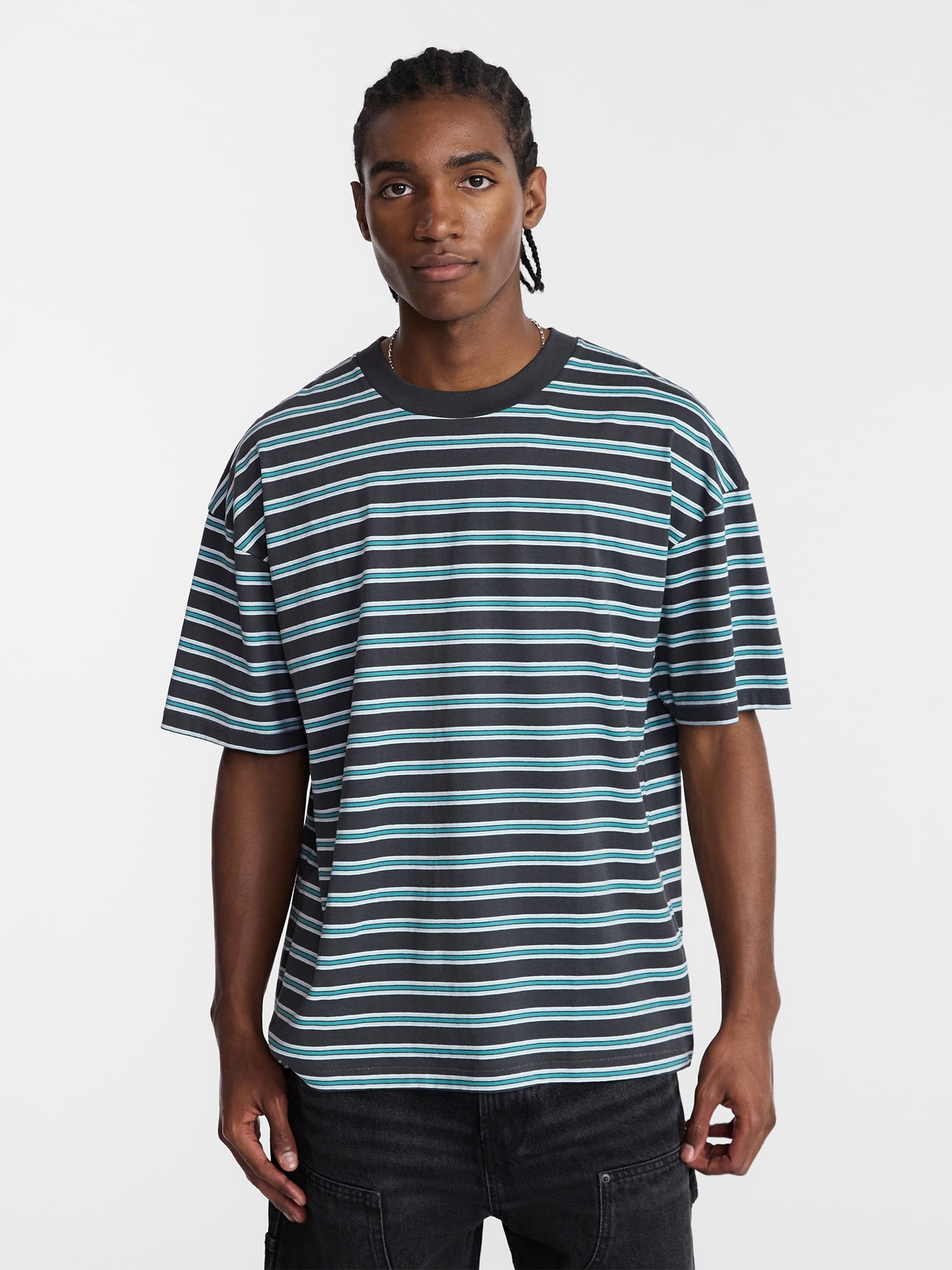 No Boundaries Stripe Pattern Tee with Short Sleeves, Men's XS-4XLT