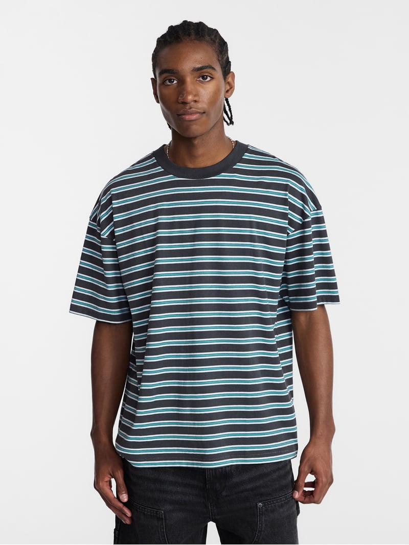 No Boundaries Stripe Pattern Tee with Short Sleeves, Men's XS-4XLT