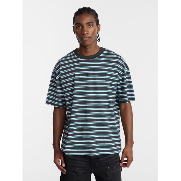 No Boundaries Stripe Pattern Tee with Short Sleeves, Men's XS-4XLT