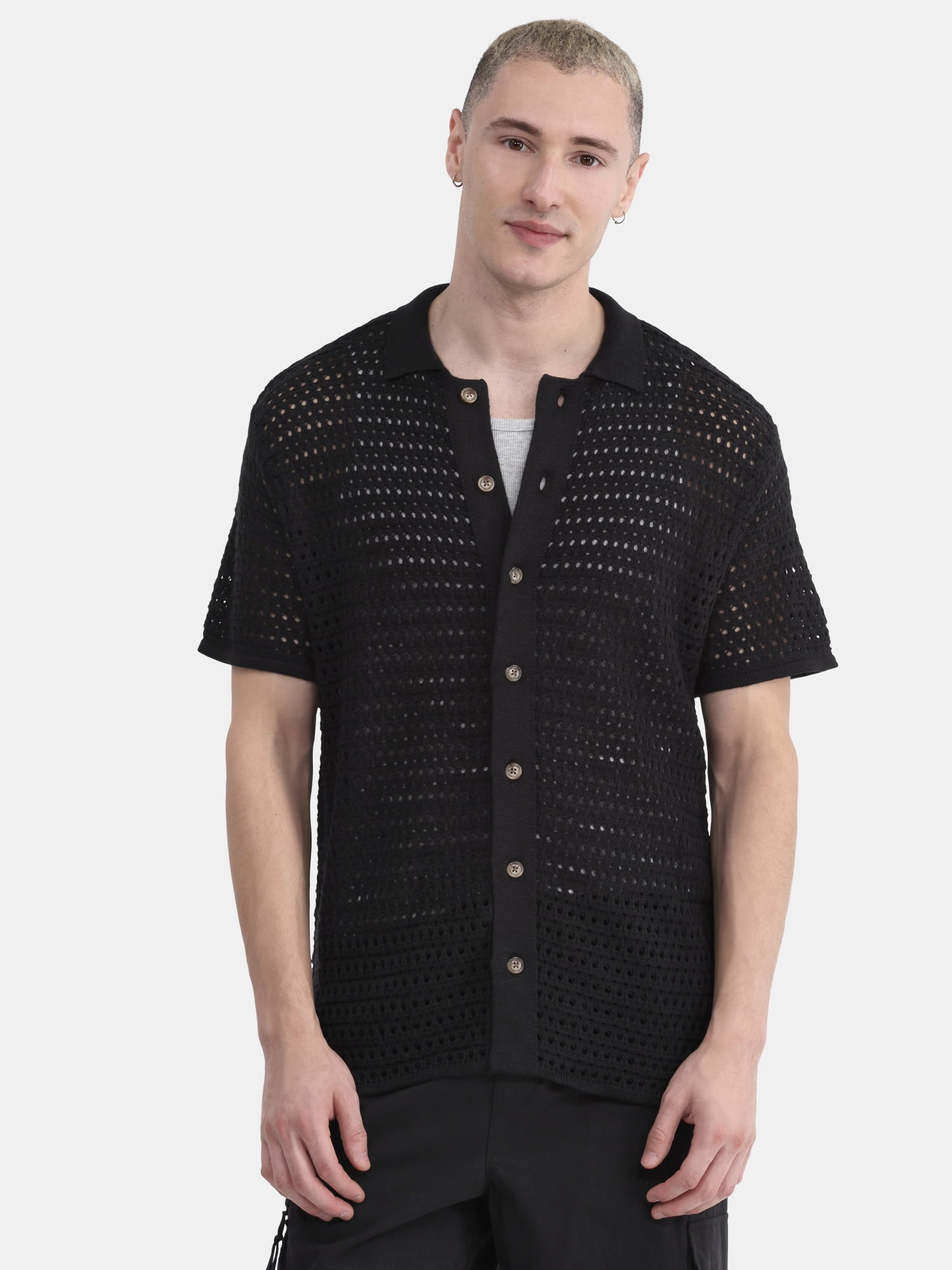 No Boundaries Men's & Big Men's Sweater Knit Polo Mesh No Boundaries Men's & Big Men's Sweater Knit Polo Mesh