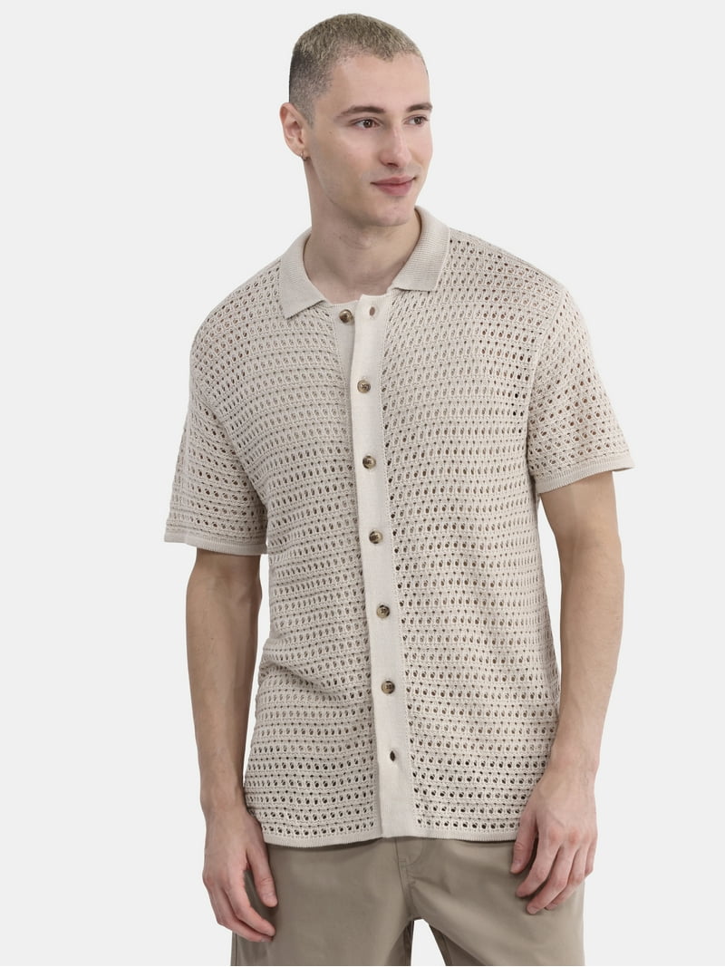No Boundaries Men's & Big Men's Sweater Knit Polo Mesh