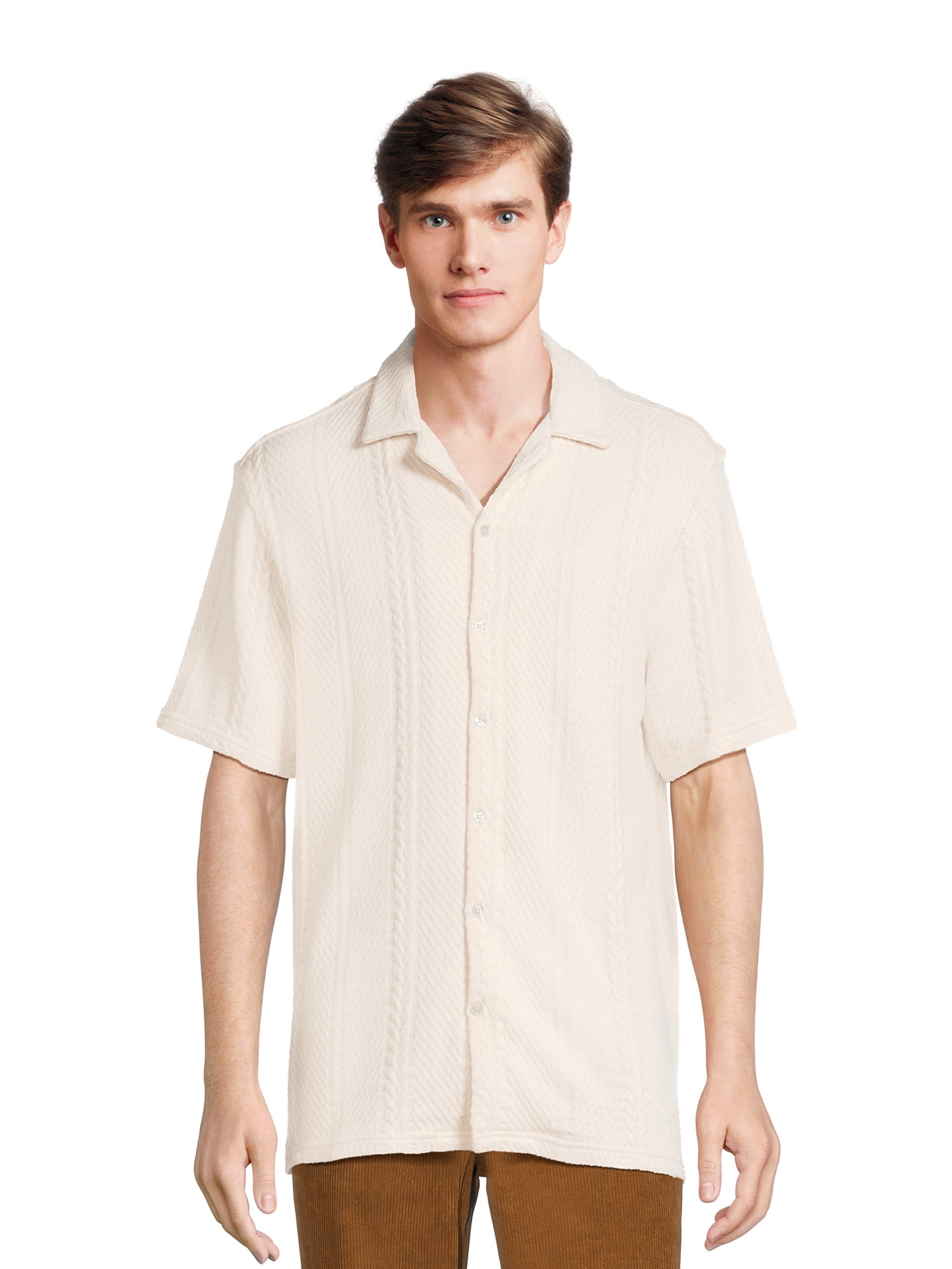 No Boundaries Men's & Big Men's Textured Resort Shirt, Sizes XS
