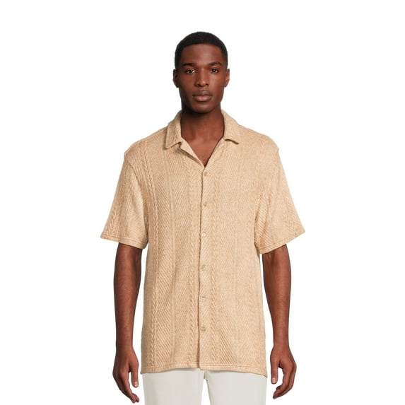 No Boundaries Men's & Big Men's Textured Resort Shirt, Sizes XS-3XL