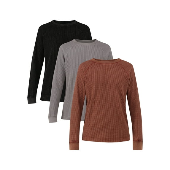 No Boundaries Men's & Big Men's Thermal Shirt with Raglan Sleeves, 3-Pack, Sizes XS-5XL