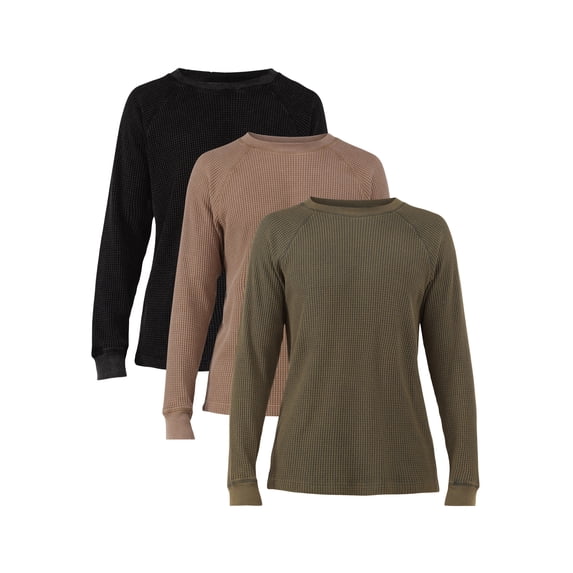 No Boundaries Men's & Big Men's Thermal Shirt with Raglan Sleeves, 3-Pack, Sizes XS-5XL