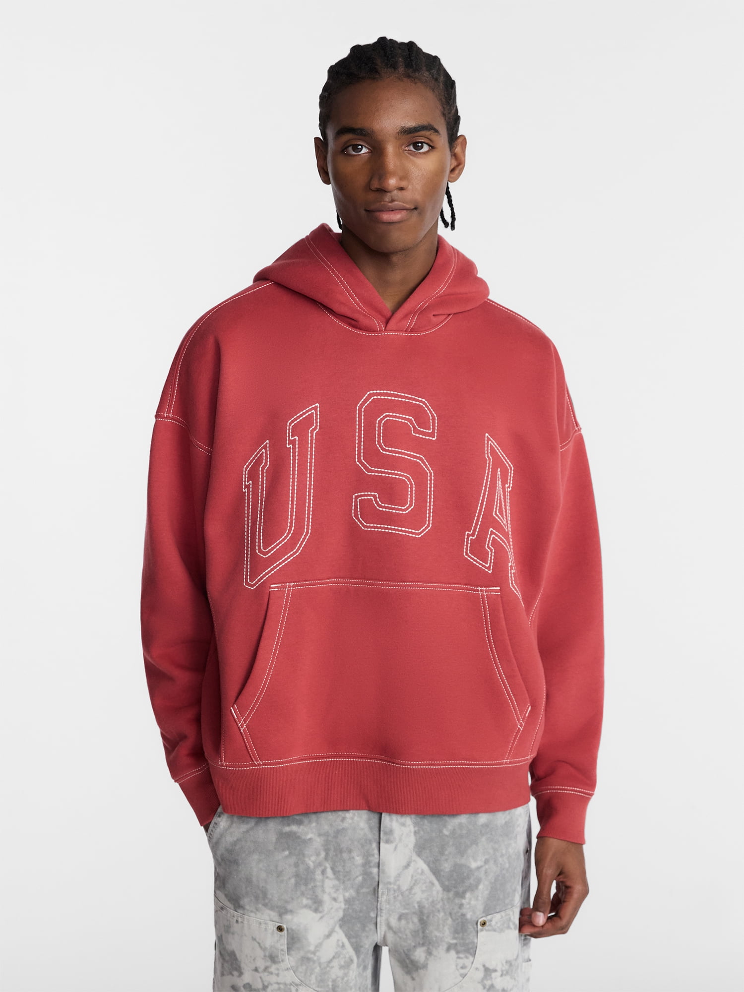 No Boundaries USA Hoodie with Embroidery, Men's XS-4XLT