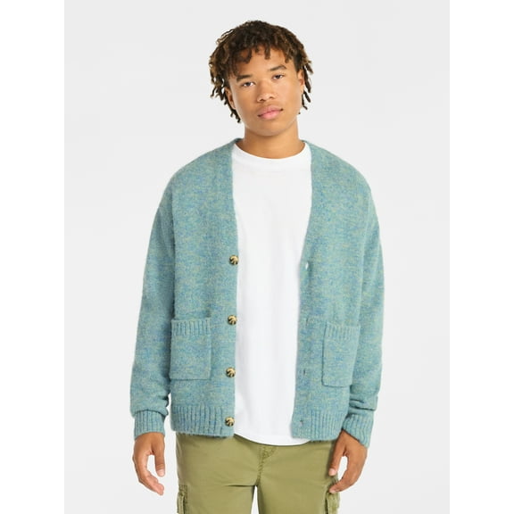 No Boundaries V-Neck Brushed Cardigan Sweater, Midweight, Men's & Big Men's
