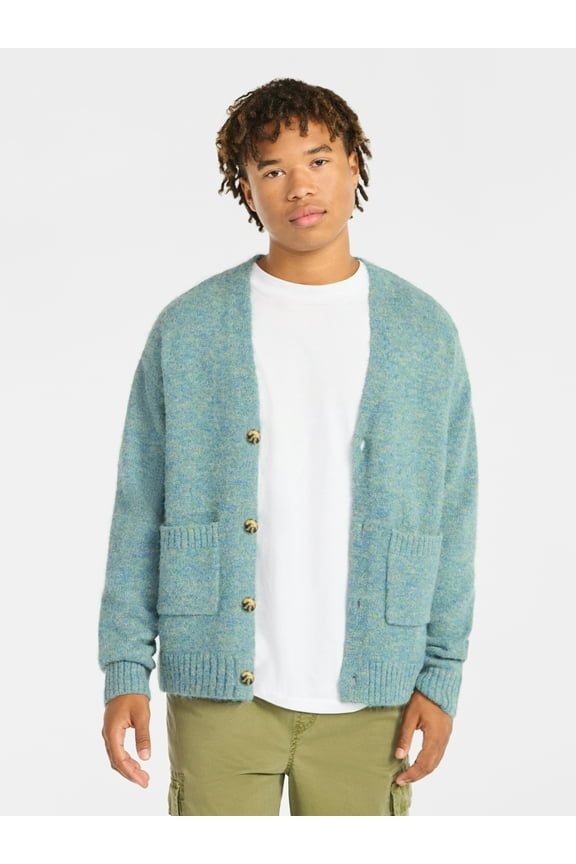 V-Neck Brushed Cardigan Sweater, Midweight, Men's & Big Men's