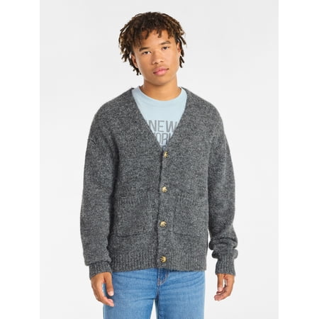 No Boundaries V-Neck Brushed Cardigan Sweater, Midweight, Men's & Big Men's