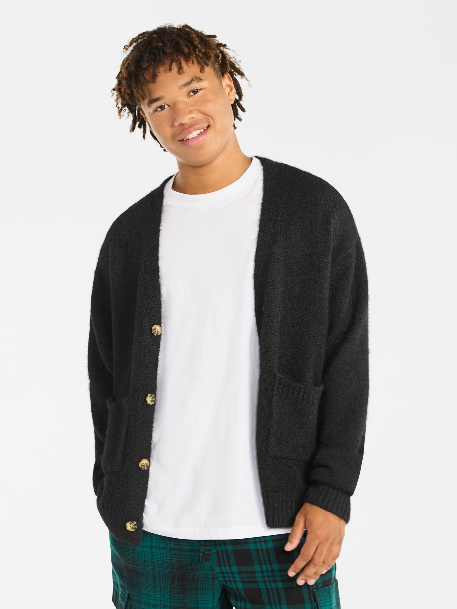 No Boundaries V-Neck Brushed Cardigan Sweater, Midweight, Men's & Big Men's