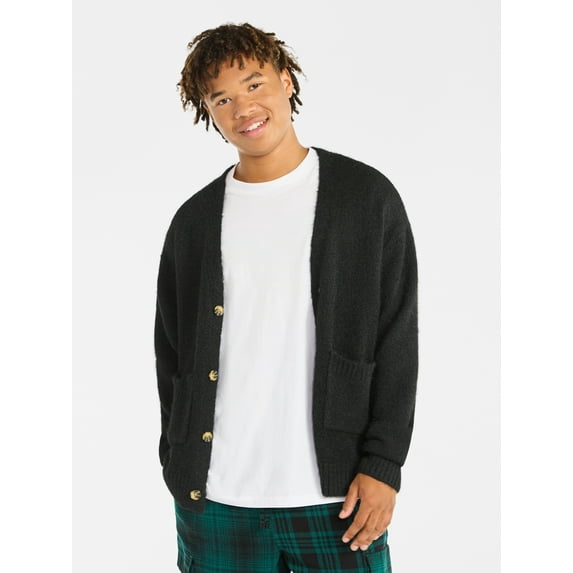 No Boundaries V-Neck Brushed Cardigan Sweater, Midweight, Men's & Big Men's