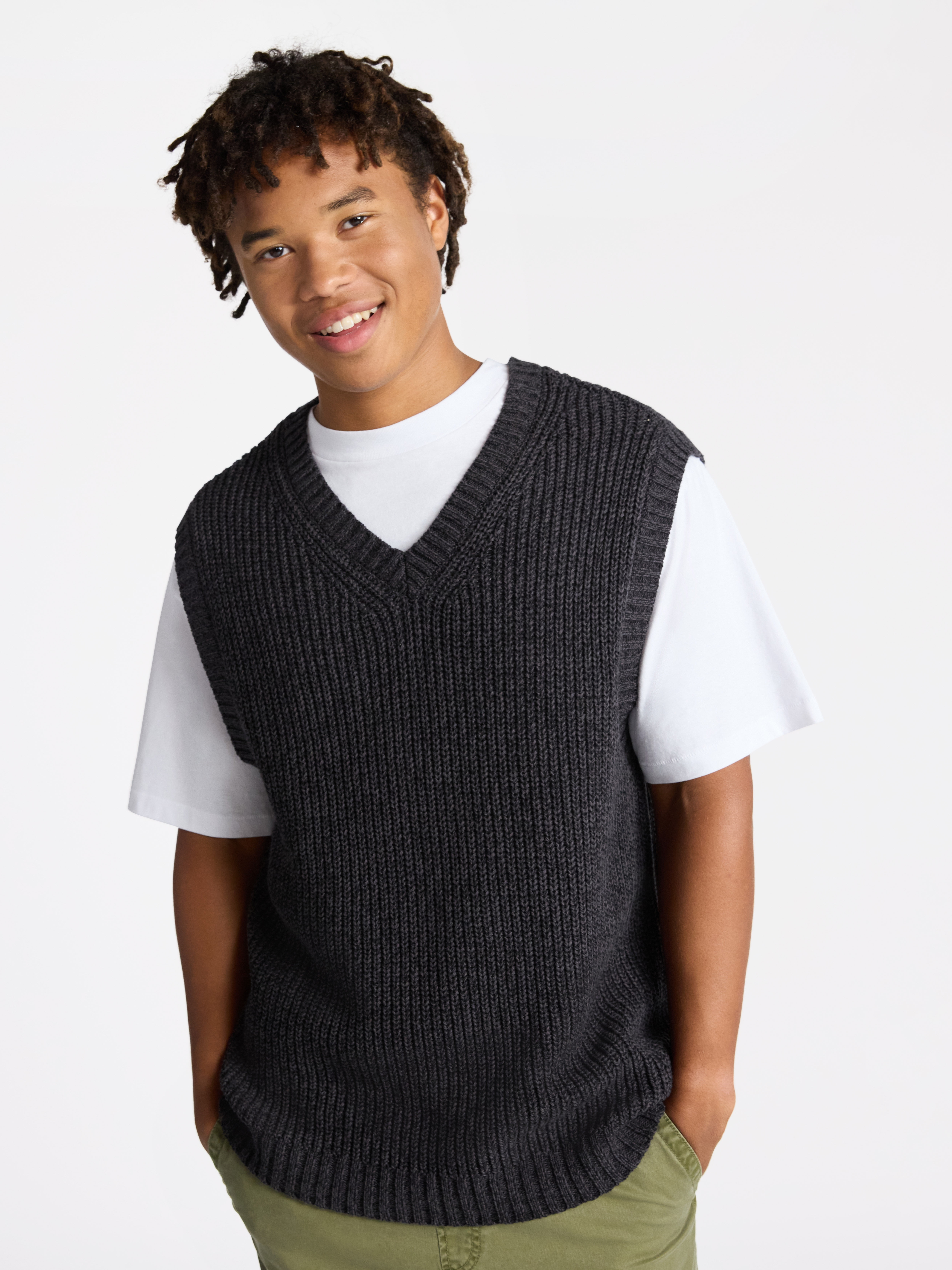 No Boundaries V Neck Marled Vest, Men's & Big Men's