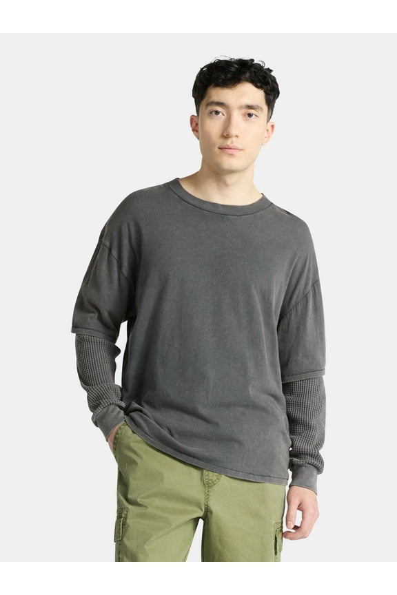 Cotton Washed Tee with Layered Long Sleeves, Men's & Big Men's